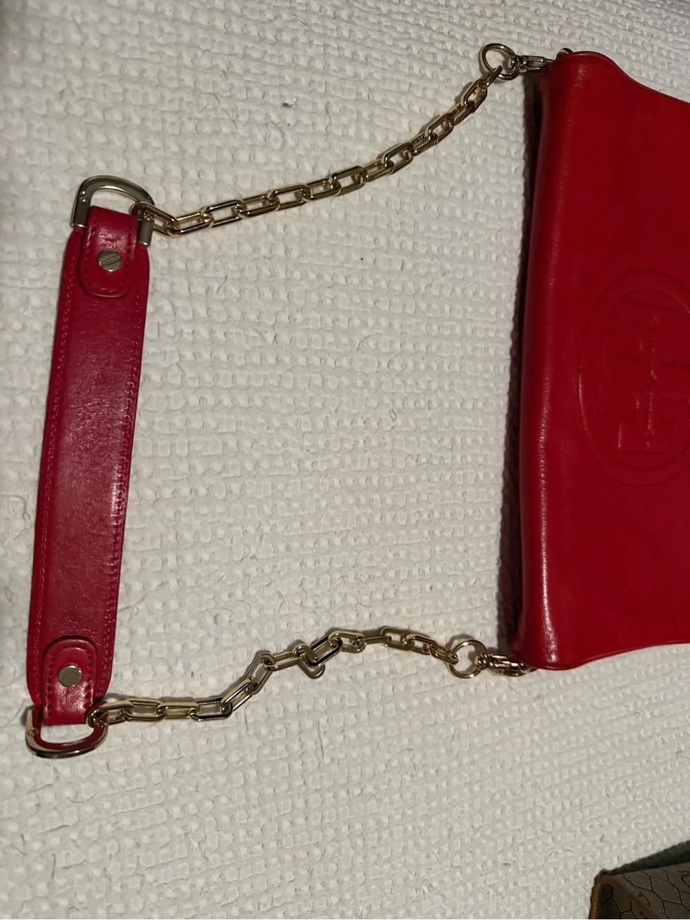 Tory Burch Red Leather Logo Chain-Handle Clutch